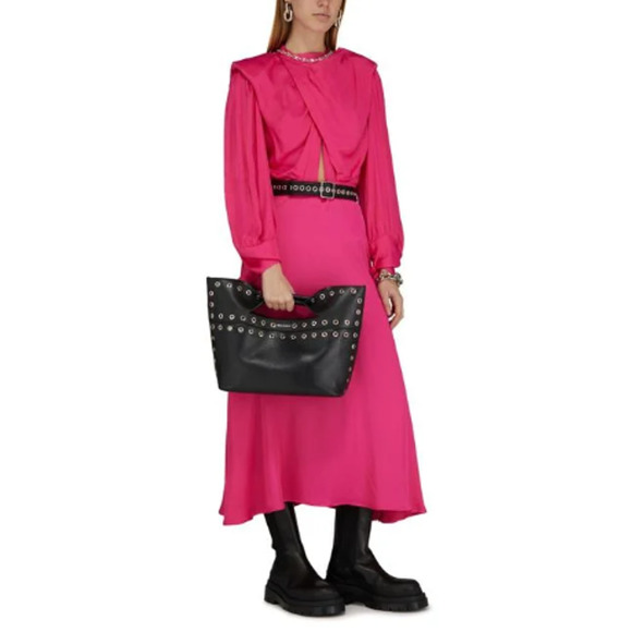 NEW Farm Rio Shoulder Pads Maxi Dress Open Back Viscose Pink Women's Size Medium - Picture 10 of 13